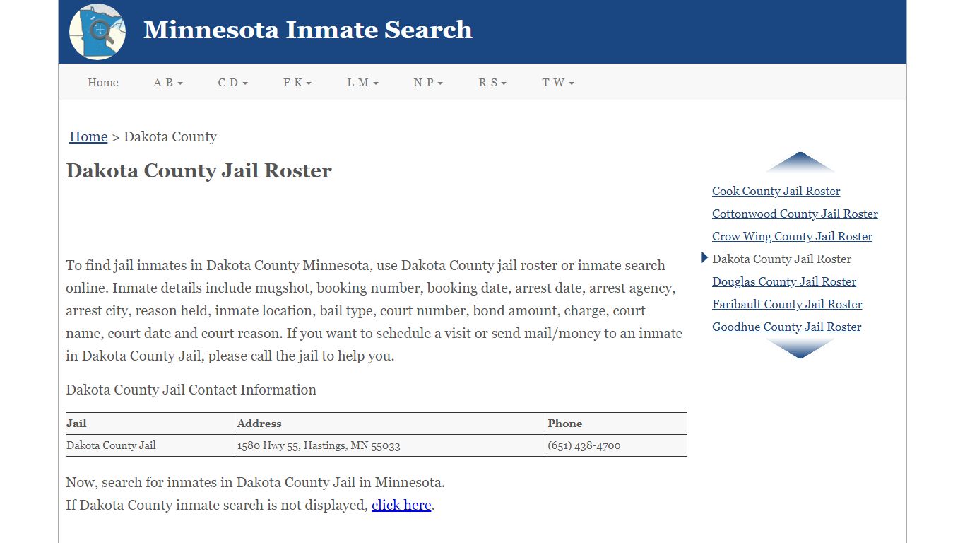 Dakota County Jail Roster - Minnesota Inmate Search